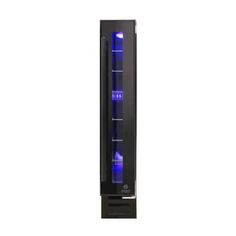 a tall black cabinet with blue lights inside