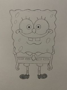 a drawing of spongebob with his arms and legs crossed