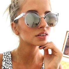 Round Oval Sunglasses Silver Mirrored Lens Transparent Frame Women Fashion  Sunglasses Measurements: 1  Sunglasses Width ............  5.4"  (137 mm) 2  Bridge Width ....................  0.8"  (20 mm) 3  Sunglasses Height ........... 2.1"  (53 mm) Our sunglasses feature 100% UV, 100%UV400 Lens Technology. For adequate protection, experts suggest sunglasses that reflect/filter out 99-100% of UVA and UVB light, with wavelengths up to 400nm. Our sunglasses that are labeled as 'UV400' meet those re Ray Ban Sunglasses Outlet, Ray Ban Wayfarer, Cheap Ray Bans, Ray Ban Outlet, Ray Ban Aviator, Wearing Sunglasses, Oval Sunglasses, Ray Ban Sunglasses, Accessories Sunglasses