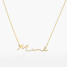 Size Guide Safety Policy Care InstructionsSleek and simple, our gold-plated Mon Petit Name Necklace creates an effortless signature look that works with all your favorite styles. A cable chain attaches to each side of the pendant with delicate script that is stunning next to your skin. .Gold Plated: For those after that luxurious shine, gold plating is a great choice. This piece has a coating of 18k gold over 925 sterling silver, for maximum effect.Customize Me! This beautiful necklace is easy t Luna Fashion, Safety Policy, Creative Necklace, Anniversary Jewelry, Mom Jewelry, Initial Ring, Heart Shaped Diamond, Gold Necklace Women, Initial Bracelet