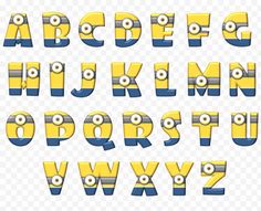 the letters and numbers are made up of minion faces, eyes, and stripes