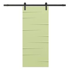 a green and black curtain hanging from a metal rod