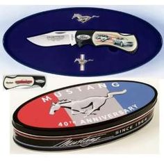 three different items are shown in this image, including a knife and two tins