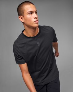 Sustainable fabrics and lightweight protection, born to perform outdoors. Ideal for warm weather hiking adventures | On Men's Trek-T Short-Sleeve Shirt in Black, Size: XS. Hiking, short runs, warm weather Running, Hiking, Trail Running. Performance Outdoor | Recycled Polyester Sporty Stretch T-shirt For Outdoor, Sporty Stretch T-shirt For Outdoor Activities, Sporty Breathable T-shirt For Outdoor Activities, Casual Stretch T-shirt For Outdoor Activities, Casual Stretch T-shirt For Outdoor, Outdoor Sportswear T-shirt With Go-dry Technology, Outdoor Athleisure Activewear Crew Neck, Stretch Crew Neck T-shirt For Outdoor Activities, Outdoor Sportswear T-shirt