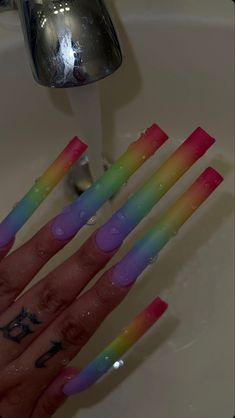 Extendo Nails Designs, 90 Nails The 90s Art Designs Long, Colorful 90s Nails, Lava Lamp Nails Coffin, Extendo Nails, Rainbow Tapered Square Nails, Xl Long Acrylic Nails Purple, Baddies Nails, Really Long Nails