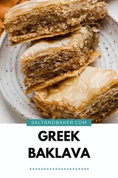 greek baklaa on a plate with text overlay