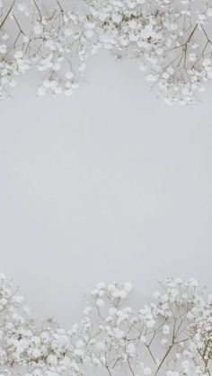 white flowers are arranged in the shape of a square frame on a gray background with space for text