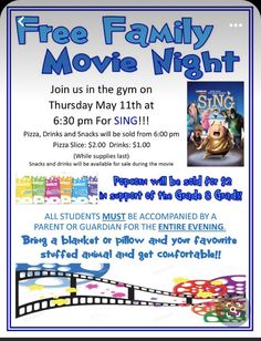 a flyer for the free family movie night