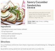 a recipe for cucumber sandwiches on a plate