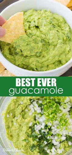 guacamole in a bowl with tortilla chips