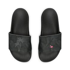 DESIGN Stride in urban sophistication and comfort with our Men's Slide Sandals featuring a bold and masculine Black Camo pattern, embellished with sleek Gray Palm Trees and a swanky Pink Flamingo! Crafted for the modern man, these slide sandals are the epitome of streetwear-inspired style and comfort, perfect for your beach outings, city strolls, or cruise adventures. Great gift for the surfer dude, beach, pool, cruise, resort lover, or the guy who has everything! PRODUCT - Designed with a ergonomic foot curvature that embraces your feet and toes for easy, all-day wear - Made with PU (Polyurethane) outsoles and polyester/neoprene strap to avoid chafing - Removable Straps - that can be snapped on and off to swap in different styles for any occasion CARE To give your slides a long life we re Mens Slide Sandals, Men's Streetwear, Surfer Dude, Urban Sophistication, Camo And Pink, Mens Shoes Sandals, Sandals Beach, Vacation Cruise, Beach Slides