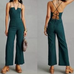 Nwot Anthropologie Maeve The Colette Green Strappy Wide Leg Jumpsuit Size 12, Adjustable Straps, Stretches, Lower Back Zipper And Hook Closure, 2 Back Pockets, Nwot. Pit To Pit: 16" Waist: 16" Top: 12" Outseam Hip Down: 40½" Inseam:29½" Leg Opening: 11" Fitted Jumpsuit With Tie Back For Date Night, Backless Summer Jumpsuits And Rompers For Work, Backless Jumpsuits And Rompers For Summer Workwear, Fitted Green Overalls, Casual Fitted Jumpsuits And Rompers With Tie Back, Fitted Green Overalls For Spring, Fitted Green Overalls For Summer, Fitted Spring Jumpsuit/romper With Tie Back, Fitted Spring Jumpsuit With Tie Back