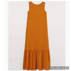 H&M Wide Cut Cotton Blend Dress This Calf Length Dress Offers A Relaxed, Straight Fit With A Gathered Seam And Flares Flounce At Hem. Rounded Neckline Dips Lower In Back 50% Cotton 50% Modal Dark Orange Size Medium Orange Long Sleeve Dress, Tank Dresses, Calf Length Skirts, Snake Print Dress, Calf Length Dress, Casual Tanks, Cotton Blends Dress, Midi Cocktail Dress, Dark Orange