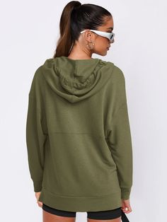 Your new weekend wardrobe! Our Forever Essential Pocketed Cotton Blend Hoodie comes in olive green. Designed with relax fit and a kangaroo pocket. This hoodie looks fab with jeans or leggings! Size Guide: Model is 5’6” tall, and has a 32.2” bust, 26.2” waist, & 34.8” hips. She is wearing a S / US 4 / AU 8. This jacket is true to size. Material: 65% Polyester 35% Cotton. Feature: Side Pocketed. Hooded. Long Sleeves. Ribbed Edges. Oversized Relax Fit. Not Lined. Care Instructions: Machine wash / Cold hand wash Fall Leisure Hoodie With Pockets, Casual Green Winter Activewear, Fall Outerwear With Drawstring Hood For Leisure, Fall Leisure Outerwear With Drawstring Hood, Fall Leisure Sweatshirt With Pockets, Casual Solid Color Outerwear For Leisure, Casual Solid Color Leisure Outerwear, Trendy Solid Color Hoodie For Leisure, Casual Outerwear For Leisure