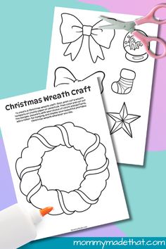 christmas wreath craft with scissors on top of it and an image of the paper cut out