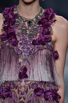 Marchesa Autumn/Winter 2016 Ready-To-Wear | British Vogue #Floral #embroidery #Fringes #Couture #Details Jewel Tone Fashion, Marchesa Fashion, Best Blouse Designs, Purple Things, Couture Embroidery, Amazing Clothes, Marchesa, Purple Fashion, Fashion Aesthetic