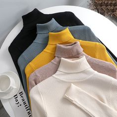 Stay cozy and stylish this season with our Basic Women's Turtleneck Sweaters! Made of high-quality acrylic fabric, these solid-colored sweaters come in one size with a regular fit perfect for women. With a classic turtleneck and long sleeves, they're perfect for any occasion from casual to business. Machine washable and stretchy, you won't have to worry about any fuss. Get yours today and add a touch of warmth to your wardrobe! #TurtleneckSweater #WomenFashion #WinterWear #BasicSweater Womens High Neck Sweater, Women Turtle Neck Sweater, Turtle Neck Sweater Women, Turtleneck Sweaters For Women, Women Turtleneck, Autumn Sleeve, High Neck Designs, Basic Sweaters, Ladies Turtleneck Sweaters