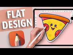 someone is drawing a cartoon pizza slice on an ipad with the text, flat design