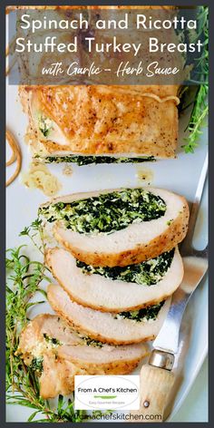 spinach and ricotta stuffed turkey breast with garlic herb sauce