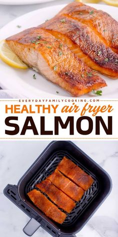 The perfect healthy eating idea is here with this Healthy Air Fryer Salmon Recipe! A healthy dinner option made with salmon fillets, garlic powder, onion powder, and paprika. Enjoy a tasty seafood recipe that's good for you!