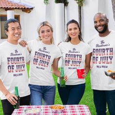 What better way to honor the many struggles and achievements of our nation than with a family independence t-shirt that celebrates the freedom we enjoy as Americans? Whether you choose to wear it to the street fair, the fireworks display, or your bbq and brew party, this patriotic design is perfect for a 4th of july family reunion. Featuring your name, the title 'FOURTH OF JULY' which incorporates the american flag, and the event underneath. Patriotic 4th Of July Fan Merchandise T-shirt, Patriotic T-shirt For 4th Of July, Patriotic T-shirt For 4th Of July Fan Merchandise, Reunion Shirts Ideas Design, Family Reunion Shirts Ideas, 4th Of July Family Reunion, Shirts Ideas Design, Family Reunion Shirts, Reunion Shirts