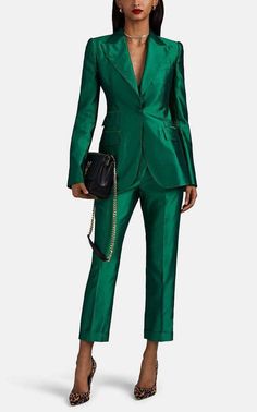 Blazer Suit Set. Two piece set. You can also get this set in other colours. It's custom made, so you send in your exact measurement. Single Breasted Suit, Satin Suit, Pant Suits For Women, Green Suit, Pantsuits For Women, Green Blazer, Silk Suit, Business Formal, Long Sleeve Blazers