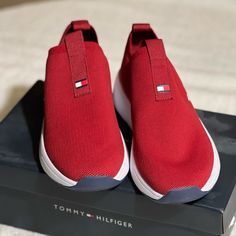 Women Slip On Tommy Hilfiger Sneakers Comfortable Red Low-top Sneakers, Comfortable Flat Red Sneakers, Comfortable Red Flat Sneakers, Comfortable Red Sneakers, Red Slip-on Sneakers With Round Toe, Comfortable Red Sneakers With Round Toe, Red Slip-on Sneakers For Sports With Round Toe, Comfortable Red Round Toe Sneakers, Red Sporty Low-top Slip-on Sneakers