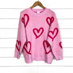 Brand: Le Lis Size: Xs Condition: Brand New, With Tag Attached Material: 52% Acrylic, 28% Nylon, 20% Polyester I Heart You Sweater > Pink > Heart Print > Long Sleeve > Soft Fabric > Crew Neck > Oversized, Relaxed Fit Tags: Cute, Girly, Valentines, Fall, Teacher, Unique, Fun, Playful, Trendy, Cozy, Comfy Measurements: Can Be Provided Asap On Request. Whimsical Heart, Pull Rose, Heart Sweater, Sweater Fits, Heart Pattern, Pattern Sweater, Printed Sweater, Pink Fabric, Heart Patterns