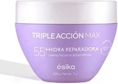 ESIKA TRIPLE ACCION MAX 55+ MULTI-BENEFITS FACE & NECK 200 g./ 7 oz. NEW!! ESIKA**TRIPLE ACTION MAX 55+** HIDRA REPARADORA - MULTIBENEFITS FACIAL CREAM Hydra Repair Face Cream 55+ Triple Action Max + Moisturizes for 24 hours*, repairs wrinkles and restores skin elasticity!Benefits:Did you know that at age 55 the skin loses firmness and elasticity and wrinkles become deeper and marked? Keep your skin hydrated, firmer and improve its elasticity with the Hydra Repair 55+ facial cream.• It is a multi-benefit cream with hyaluronic acid and vegan collagen, for intense hydration** and better multi-benefits***.• Moisturizes for 24 hours*, repairs wrinkles and restores skin elasticity.• It is suitable for all skin types.• Apply it during the day and at night.*Instrumental test by corneometry, 20 wo Skincare List, Vegan Collagen, Exfoliating Mask, Facial Cream, Skin Care Moisturizer, Skin Elasticity, Clean Skin, All Skin Types, Face Cream