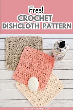 two crochet dishcloths on top of each other with text overlay that reads, free crochet dishcloth pattern