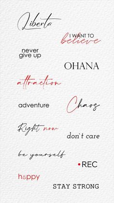 some type of handwriting that is written in different colors and font styles, with the words on