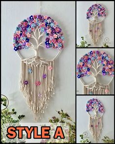 several pictures of different types of flowers and trees hanging on the wall with text overlay that says, style a