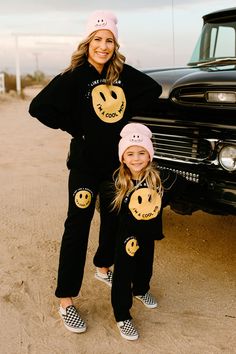 Matching fam sets for the Entire fam. I'm not like a regular Mom I'm a Cool Mom black sweats. Runs TTS so please size up if you want a more oversized fit. Mom Daughter Matching Sweater, Matching Clothes For Family, Mom And Daughter Fall Outfits, Mom And Mini Outfits, Mom And Baby Girl Matching Outfits, Black And Denim Family Pictures, Mom And Son Matching Outfits, Mom And Baby Matching Outfits