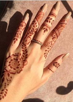 someones hand with henna tattoos on it and their hands are showing the design