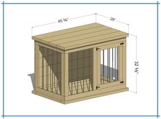 a wooden dog house with measurements for the top and bottom section, including the door open