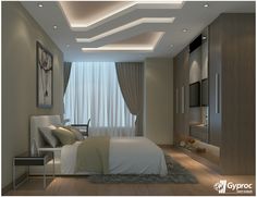 a modern bedroom with white and beige decor