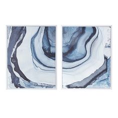 two abstract paintings with blue and white colors