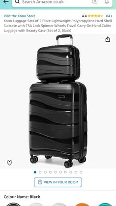 two pieces of luggage are on sale for $ 4 each and one is black with white stripes