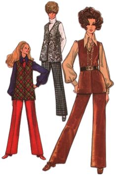 70s Sewing Patterns, Vest And Pants, Patron Vintage, 60s And 70s Fashion, Long Vests, Simplicity Sewing, Couture Vintage, Simplicity Sewing Patterns, Sewing Pattern Sizes