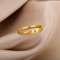 18K Gold Initials Ring, Dainty Initial Ring, Dainty Letter Ring for Women | eBay Gold Finger Rings For Women, Letter Rings, Gold Initial Ring, Alphabet Names, Gold Finger Rings, Trendy Rings, Aesthetic Wedding, Gold Color Ring, Letter Ring