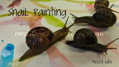 three snails sitting on top of each other with the words snail painting next to them