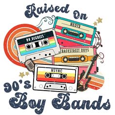 a bunch of old school cassette tapes with the words raised on 80s's boy bands