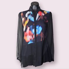 Elie Tahari Black Silk Blue Red Yellow Print Button Up Blouse Shirt Top Sz. Xs. In Like New Condition! Join My Posh Show To Learn More! Details In My Closet! Don't Like My Price? Make Me An Offer! Like More Than One Thing? Bundle & Save!! Ships Next Business Day!! All Items 100% Authentic!! Offers Welcomed!! Please No Lowball Offers, Thank You!!! All, If Any, Flaws Have Been Showed To Audience Prior To Bidding. If A Case Is Open, And/Or At Pmhq, Please Refer To This Area, As I Have Requested For Designer Multicolor Formal Tops, Designer Formal Multicolor Tops, Designer Black Blouse For Spring, Designer Black Shirt For Spring, Don't Like Me, Yellow Print, Elie Tahari, Button Up Blouse, Blouse Shirt