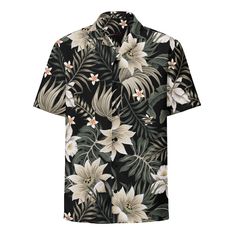 Men's Short Sleeve Hawaiian Shirt Black Camp Shirt For Summer Outdoor Activities, Black Summer Camp Shirt For Outdoor, Black Tropical Print Shirt For Vacation, Black Tropical Camp Shirt For Summer, Black Shirt With Tropical Print For Spring, Black Casual Shirt With Tropical Print, Casual Black Shirt With Tropical Print, Black Tropical Print Shirt For Spring, Black Floral Print Camp Shirt For Vacation