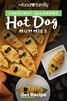 an advertisement for crescent jalapeno hot dog mummies