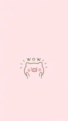 a pink wall with the word wow written on it and a pig's face