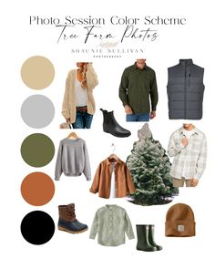 the color scheme for an autumn outfit is shown in shades of green, brown and white