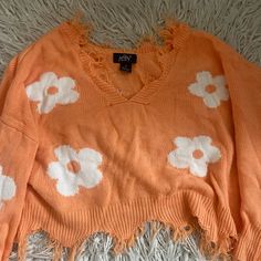 Never Used Orange Y2k Flower Sweater Orange Y2k, Y2k Flower, Sweater Y2k, Ripped Sweater, Flower Sweater, Orange Flower, Orange Flowers, Color Orange, Halloween Costume