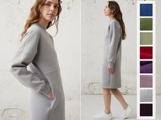 Elevate your comfort game with our relaxed-fit crewneck Minimalist Winter Dress. This sweatshirt is designed for cozy days and chilly nights and has long sleeves, side pockets, and a brushed-inside for extra softness. Stay warm and stylish in this must-have wardrobe essential. D E S I G N   D E S C R I P T I O N * Relaxed fit  * Crew neckline * Long sleeves  * Side pockets  * Brushed inside D E T A I L S * Sizes: XS - 2XL * 80% cotton, 20% polyester. * Model is 172 cm | 5'6 and is wearing SMOKE LILAC, SAGE GREEN in a size SMALL (S). Please choose another color and size on the right. Y O U R - S P E C I A L - W I S H E S I can make the following adjustments upon your special request: * Lengthen or shorten the sleeves. * Lengthen or shorten the overall length of the garment. In case of not b Casual Crew Neck Sweatshirt Dress For Fall, Relaxed Fit Long Sleeve Sweatshirt Dress For Loungewear, Fall Casual Sweatshirt Dress With Crew Neck, Casual Oversized Sweater Dress, Oversized Casual Sweater Dress, Casual Relaxed Fit Sweatshirt Dress For Loungewear, Casual Fall Sweatshirt Dress With Ribbed Cuffs, Casual Crew Neck Sweatshirt Dress In Relaxed Fit, Casual Crew Neck Sweatshirt Dress With Relaxed Fit