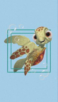 a turtle with big eyes floating in the air